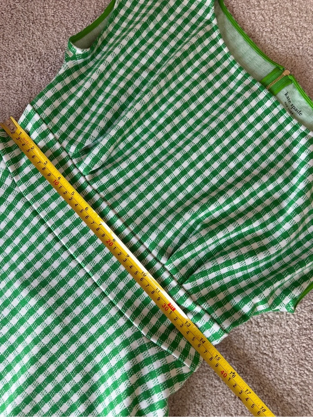 Kate Spade Jazzy Gingham Ponte Fiorella Dress Green White Size M